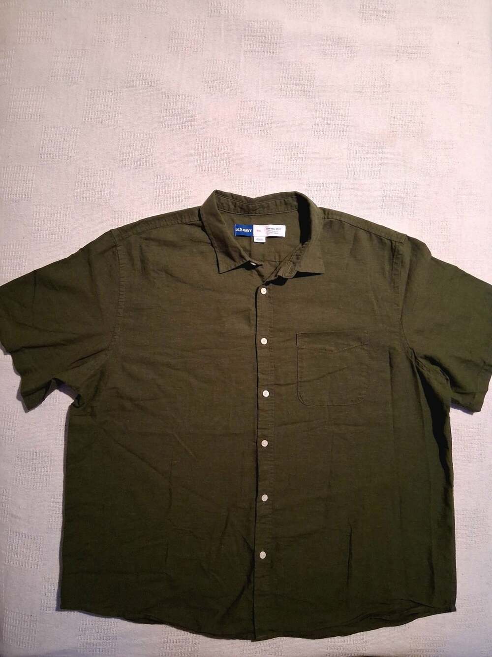 Old Navy Everyday Shirt Size XXL Green Linen Blend Regular Fit Short Sleeve